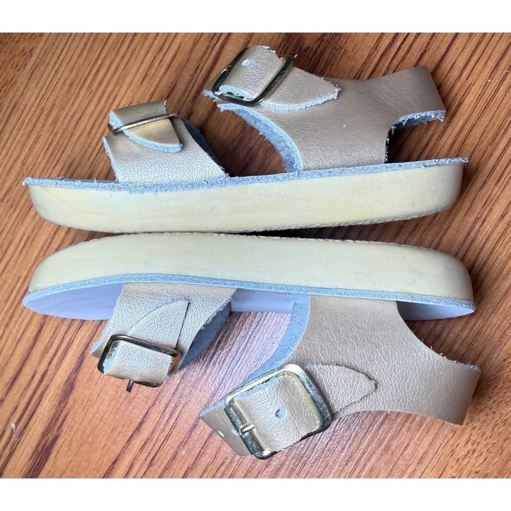 Salt Water Sandals Sun-San Sea Wee Gold Metallic Leather Toddler Baby Size 3 - Picture 4 of 9
